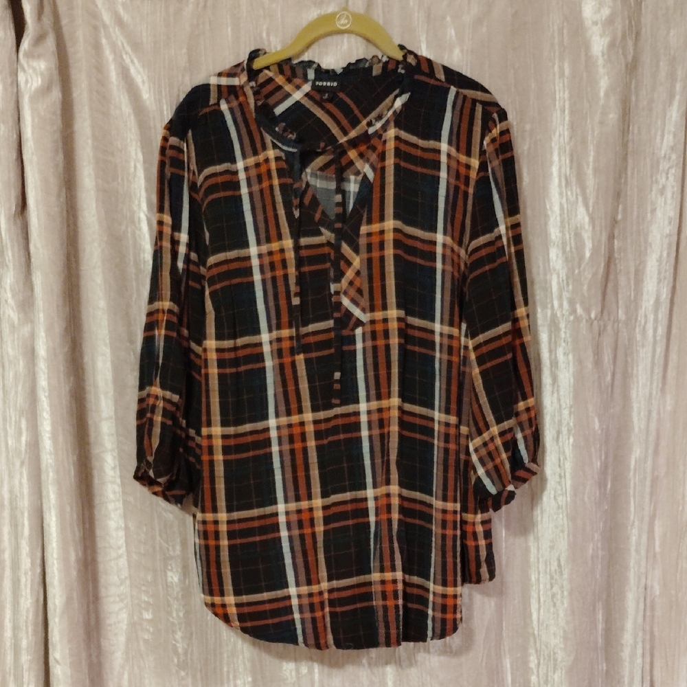 Torrid Black and Orange Plaid Button-Down Shirt